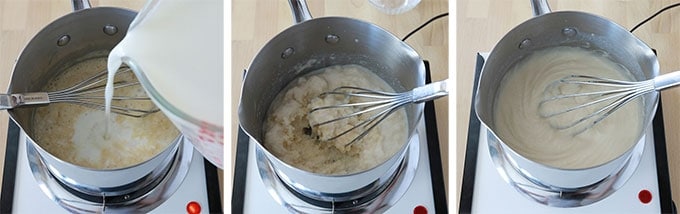 Bechamel maison Etape 2 -Diluez le roux avec du lait - petit a petit