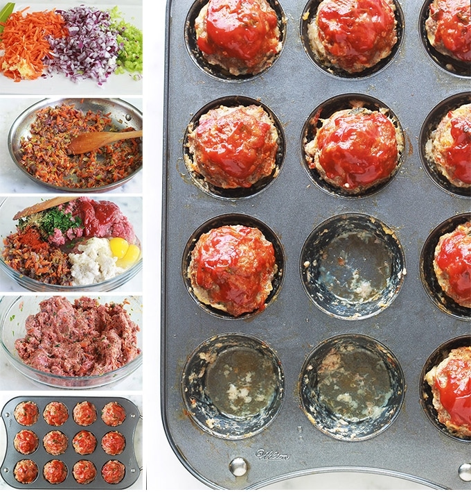 Mini pains de viande hachée aux légumes moelleux et juteux. Très faciles et rapides à faire. Ils sont cuits au four dans un moule à muffins. Un régal avec des pommes de terre (en purée ou autre) et une sauce d’accompagnement (ketchup, sauce tomate, sauce aux champignons …)