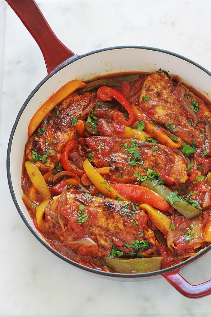 Poulet Aux Poivrons Oignons Et Tomates