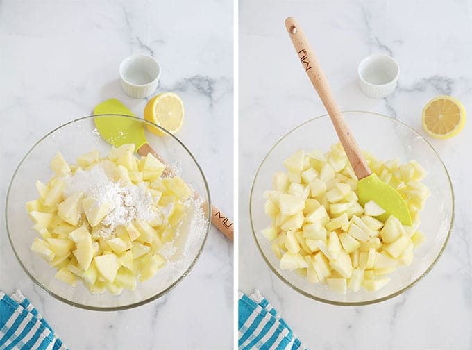 Melanger les pommes avec sucre citron cannelle vanille maizena