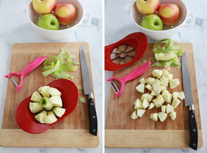 Peler et couper les pommes en morceaux