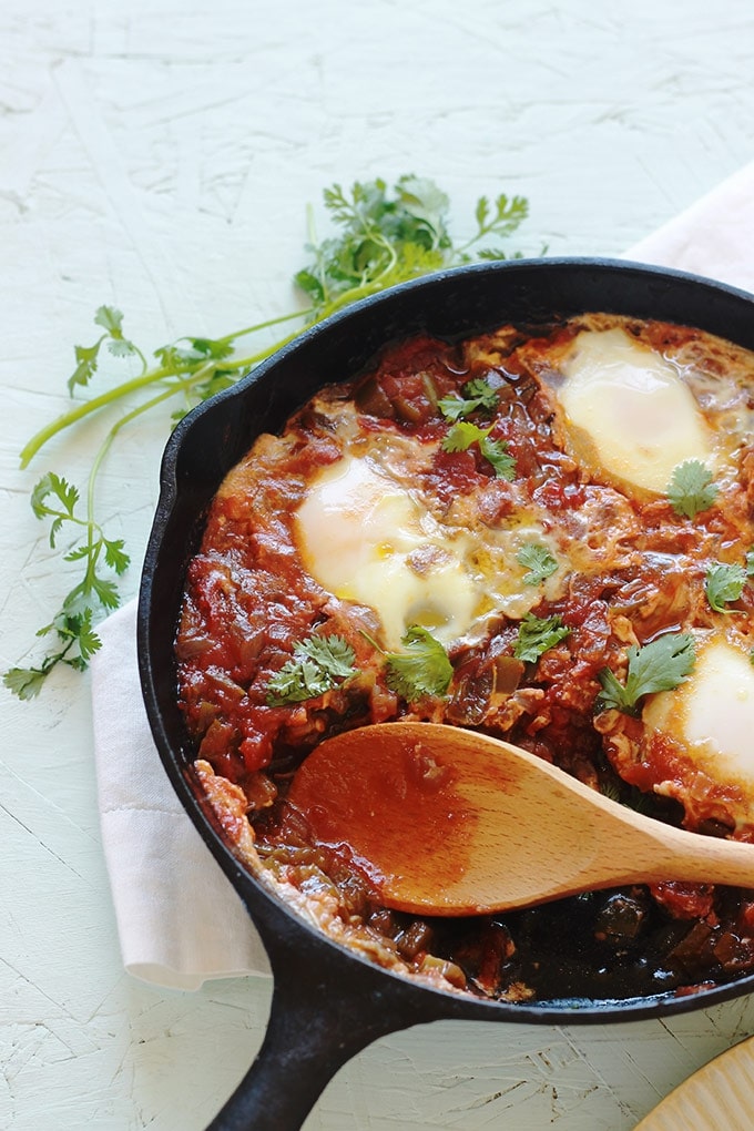 Chakchouka algérienne ou ratatouille algérienne. Oignons, poivrons et/ou piments, tomates. S'écrit aussi choukchouka, chouchouka, tchakchouka, tchouktchouka, tchaktchouka, chekchouka