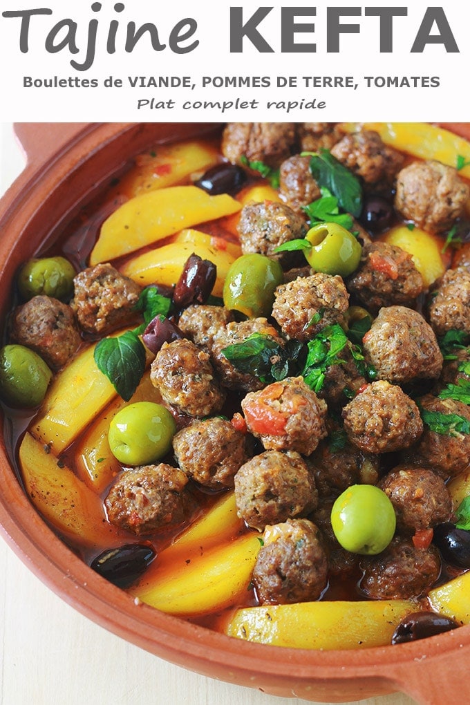 Tajine aux boulettes de viande, pommes de terre et olives