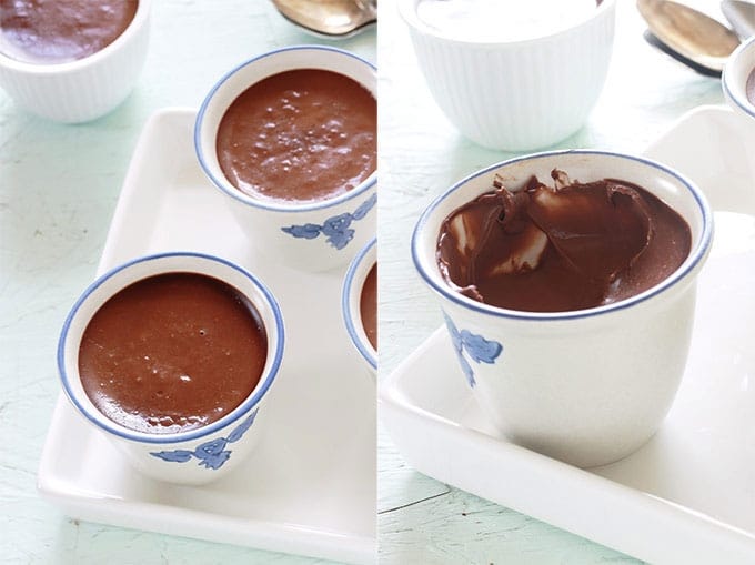 Délicieux petits pots de crème au chocolat. Ultra crémeux et onctueux. Avec seulement deux ingrédients (crème et chocolat), sans oeufs et sans cuisson au four. Se préparent en 5 à 10 minutes. Simples et efficaces! Un dessert qui plaît aux petits et aux plus grands.