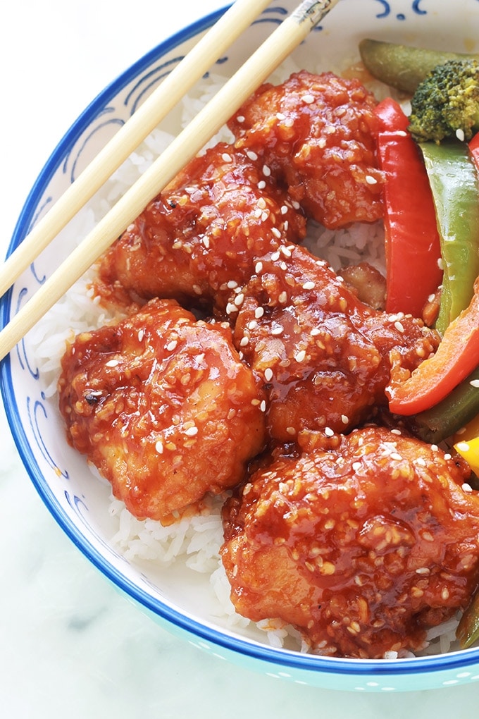 Poulet du general Tao recette facile rapide poulet frit enrobe de sauce