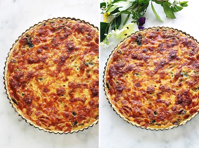 Délicieuse quiche au thon, poireaux, champignons et fromage. Facile et rapide à faire. Avec de la pâte brisée ou feuilletée. Accompagnée d’une salade, ça vous fait un plat complet et économique.