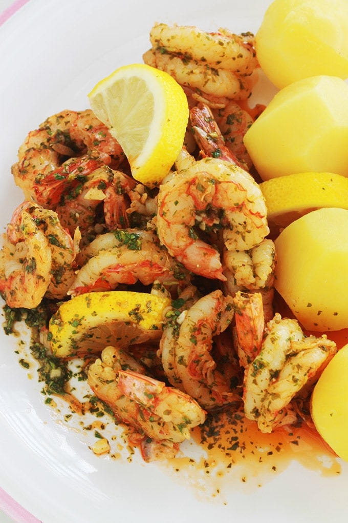 Une recette de plat facile et rapide : des crevettes en sauce chermoula marocaine. A base de coriandre (ou persil), ail, jus de citron, huile d’olive et épices. Délicieux aussi bien chaud que froid. En entrée avec du pain, en plat (accompagné de pâtes, de pommes de terre,  du riz...), dans un sandwich... C'est comme vous voulez !