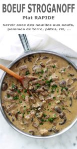 Le boeuf Stroganoff ou Stroganov est un délicieux plat russe, facile et rapide à faire. C’est du boeuf émincé dans une sauce à base de crème sure (crème aigre), oignon, champignons, bouillon de boeuf, moutarde. Magnifique avec des pâtes, du riz, des pommes de terre en purée ou des pommes de terre cuites à la vapeur ...