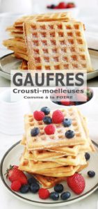 La recette des gaufres croustillantes et moelleuses comme à fête foraine! Facile et rapide. La pâte à gaufres est sans temps de repos, sans levure chimique et peu sucrée. Les blancs d’oeufs sont montés en neige avant d’être incorporés à la pâte pour avoir des gaufres croustillantes. Une recette toute simple et yummy!