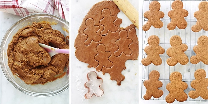 La recette des petits bonhommes en pain d’épices (Gingerbread men en anglais). Biscuits en pain d’épices faciles, incontournables à Noël. A base de mélasse et d’épices (gingembre, girofle, cannelle, muscade). Tellement simples et amusants à faire avec les enfants. Ceux-ci sont décorés par ma fille.