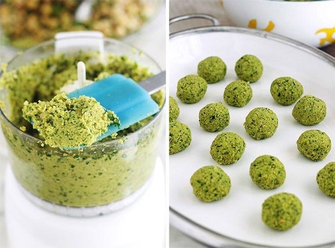 Pâte à falafel maison : pois chiches, ail, oignon, épices et herbes aromatiques.