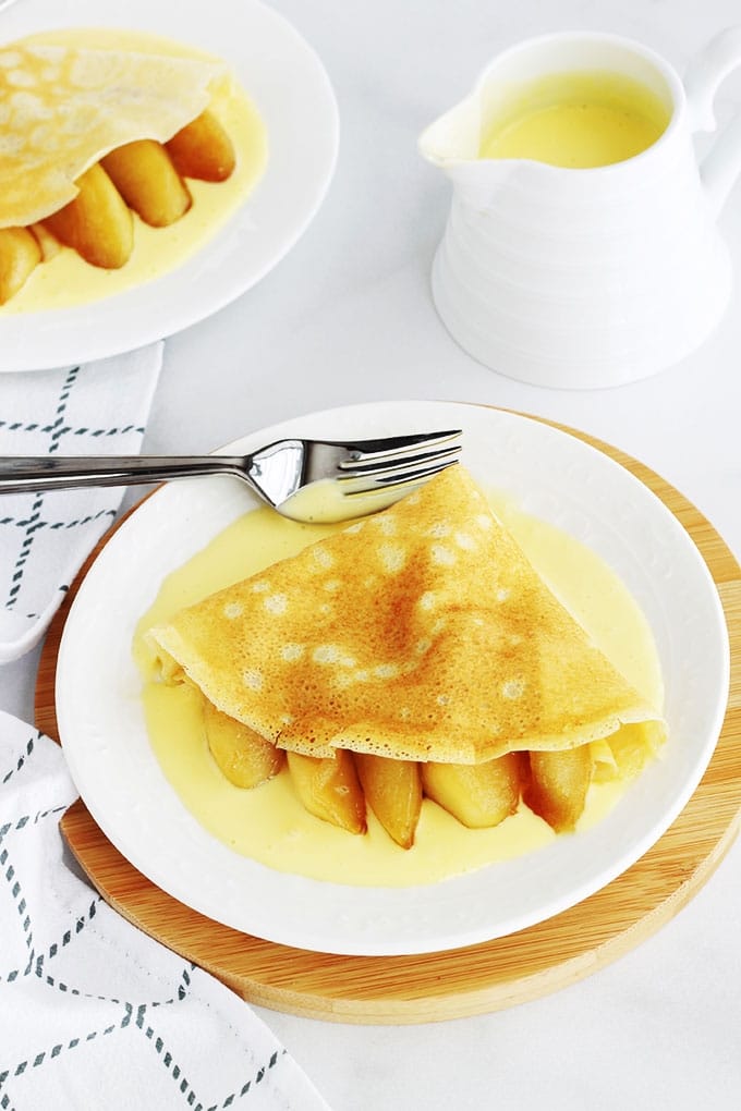 Crepes pommes caramelisees creme anglaise recette dessert