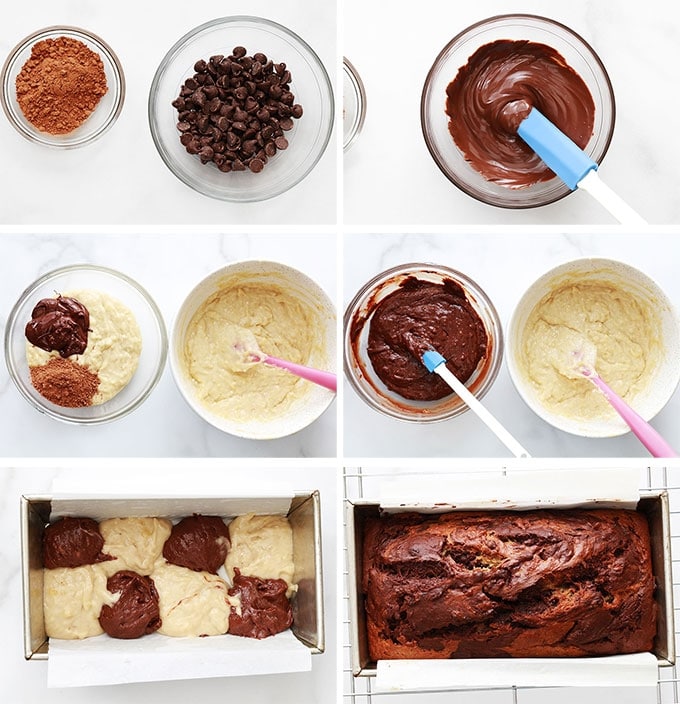 Etapes du Banana bread marbre au chocolat