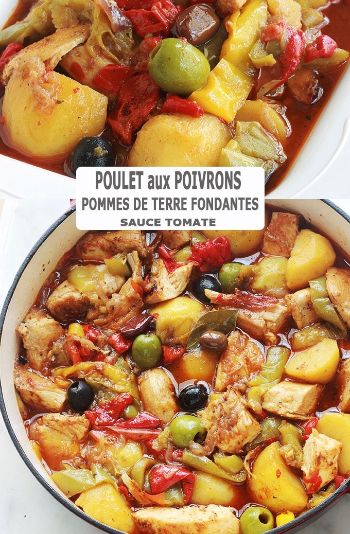 Poulet aux poivrons et pommes de terre fondantes en sauce tomate