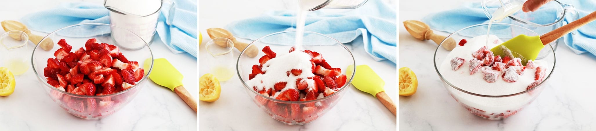 Confiture de fraises traditionnelle sans pectine recette facile_ETAPE 1 : mélanger les fraises, le sucre et le jus de citron