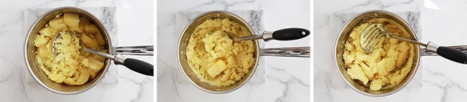 Ecraser les pommes de terre puis ajoutez le beurre en continuant a ecraser