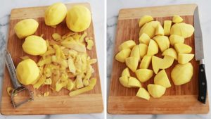 Eplucher Couper les pommes de terre en gros cubes