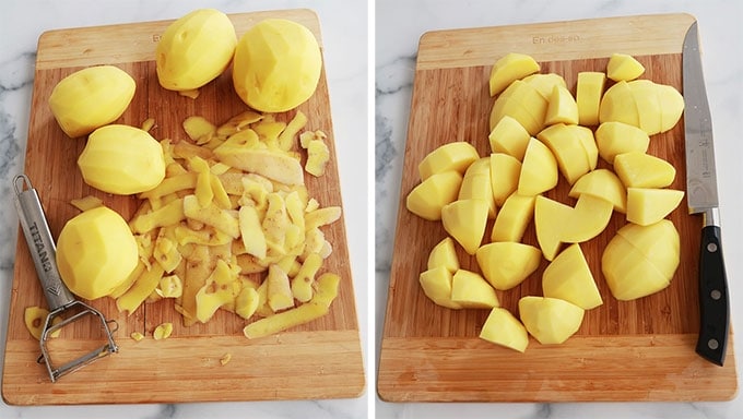 Eplucher Couper Les Pommes De Terre En Gros Cubes Cuisine Culinaire