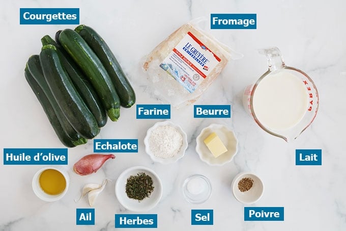 Ingredients du gratin de courgettes a la bechamel