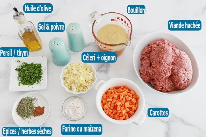 Ingredients du gratin de chou fleur a la viande hachee