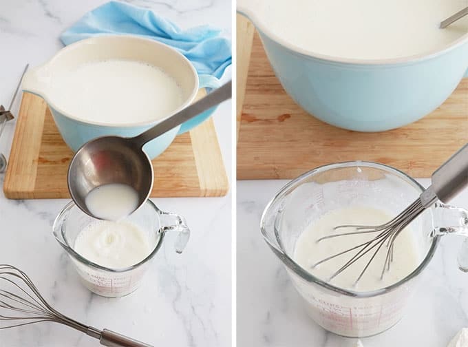 Yaourt dilue avec du lait dans une tasse