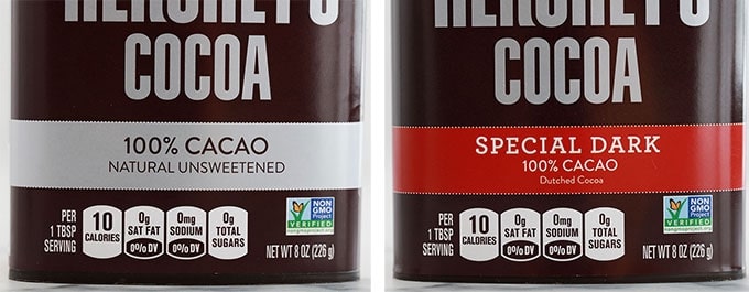 Etiquettes : cacao en poudre naturel et cacao en poudre alcalinisé