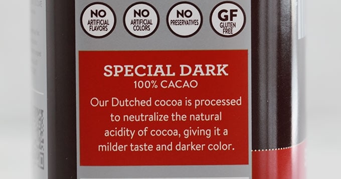 Etiquette boite cacao en poudre alcalinise en anglais